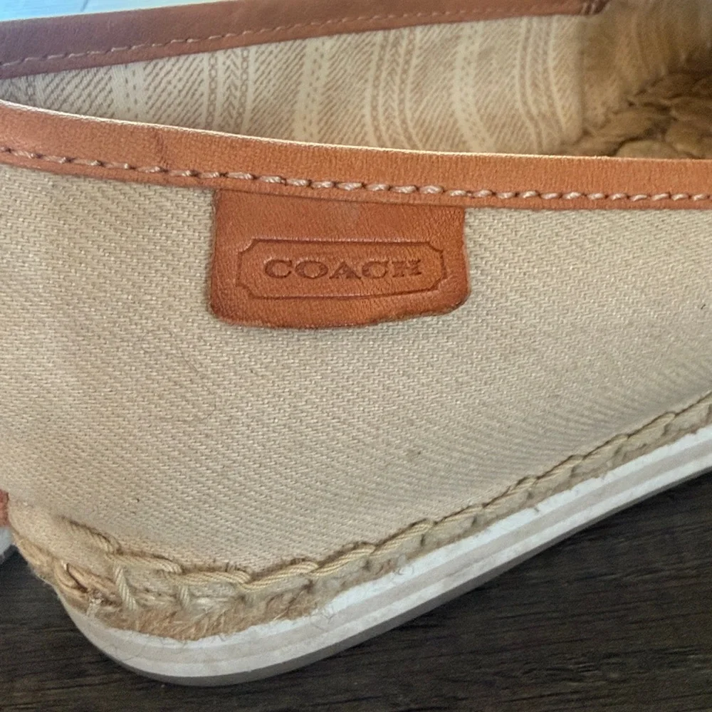 Coach Roxann Canvas Espadrilles Leather Trim Slip On Flats Beige Size 7
